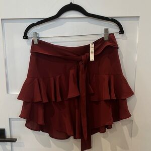 Express Ruffled Burgundy Skirt with Tie Waist NWT